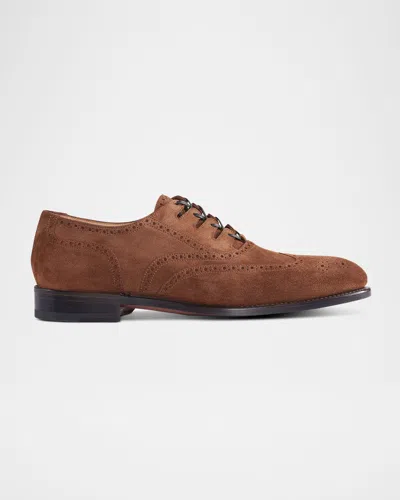 Paul Stuart Men's Suede Brogue Wingtip Derby Shoes In Brown