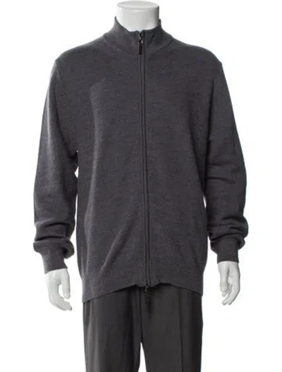 Pre-owned Paul Stuart Merino Wool Mock Neck Cardigan In Gray