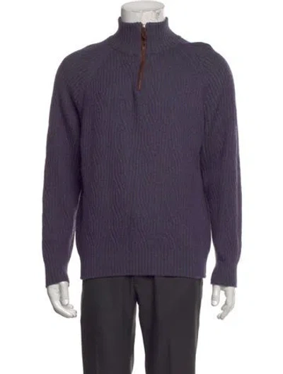 Pre-owned Paul Stuart Merino Wool Mock Neck Polo Sweater In Purple