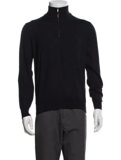 Pre-owned Paul Stuart Merino Wool Mock Neck Pullover In Black