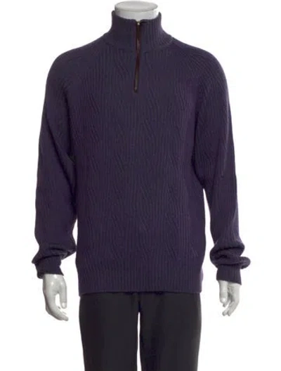 Pre-owned Paul Stuart Merino Wool Mock Neck Pullover In Purple