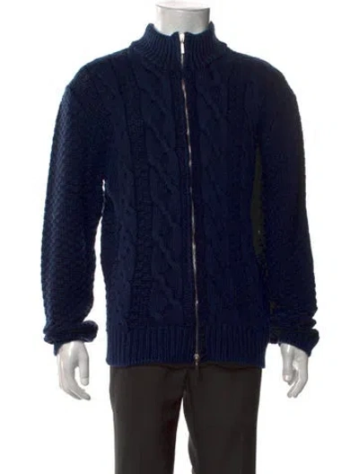 Pre-owned Paul Stuart Merino Wool Open Front Cardigan In Blue