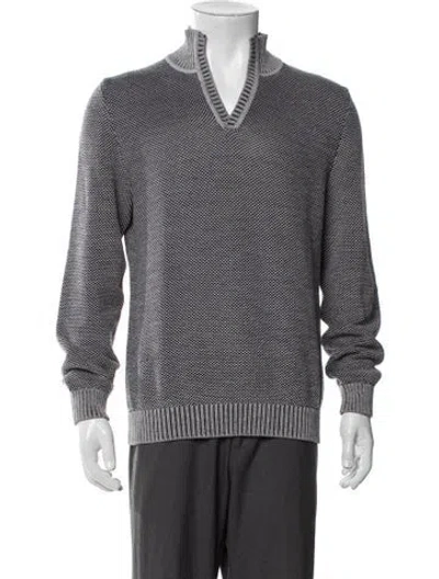 Pre-owned Paul Stuart Merino Wool Printed Pullover In Blue