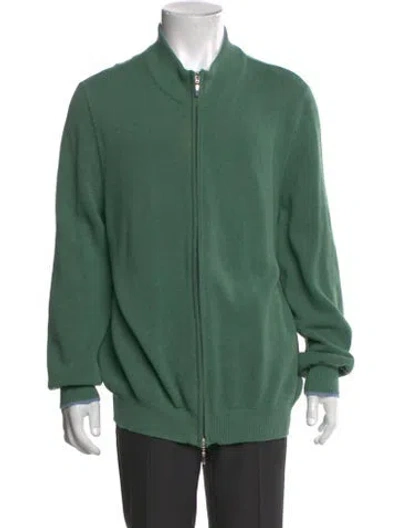 Pre-owned Paul Stuart Mock Neck Long Sleeve Polo Sweater In Green