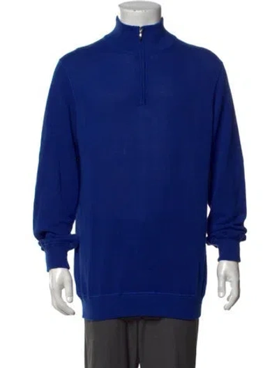 Pre-owned Paul Stuart Mock Neck Long Sleeve Pullover In Blue