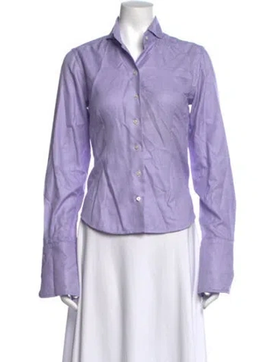 Pre-owned Paul Stuart Patterned Long Sleeve Button-up Top In Purple