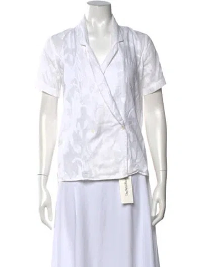 Pre-owned Paul Stuart Patterned V-neck Blouse In White