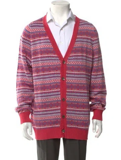 Pre-owned Paul Stuart Patterned V-neck Cardigan In Pink