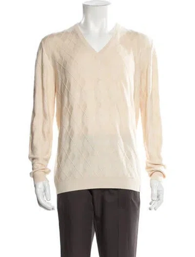 Pre-owned Paul Stuart Patterned V-neck Pullover In Neutral