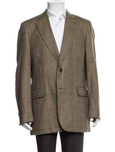 Pre-owned Paul Stuart Plaid Print Blazer In Brown