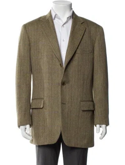 Pre-owned Paul Stuart Plaid Print Blazer In Green