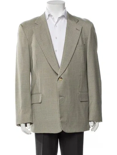 Pre-owned Paul Stuart Plaid Print Blazer In Green