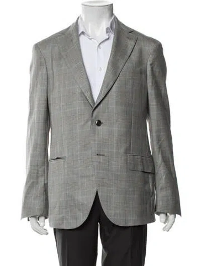 Pre-owned Paul Stuart Plaid Print Blazer In Grey