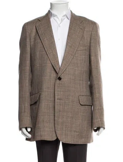 Pre-owned Paul Stuart Plaid Print Blazer In Neutral