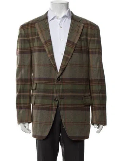 Pre-owned Paul Stuart Plaid Print Jacket In Green