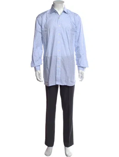 Pre-owned Paul Stuart Plaid Print Long Sleeve Dress Shirt In Blue