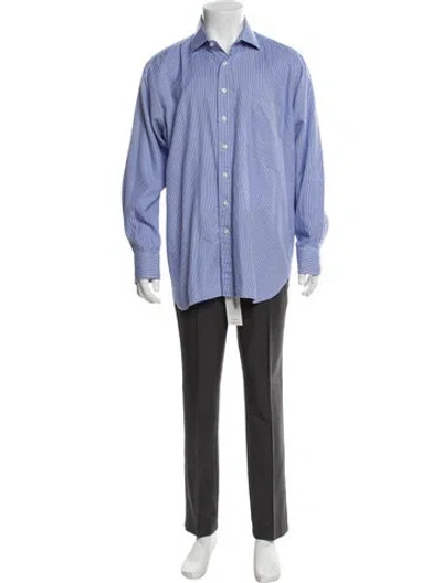 Pre-owned Paul Stuart Plaid Print Long Sleeve Dress Shirt In Blue