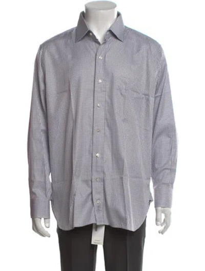 Pre-owned Paul Stuart Plaid Print Long Sleeve Dress Shirt In Blue