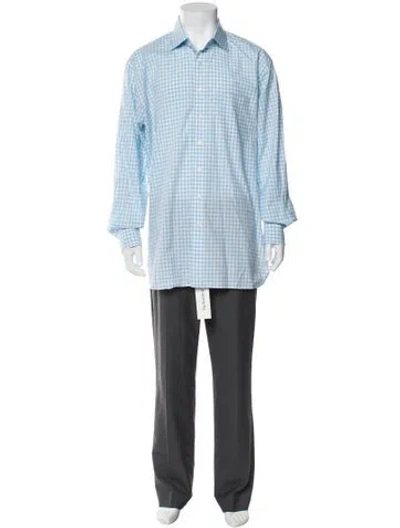 Pre-owned Paul Stuart Plaid Print Long Sleeve Dress Shirt In Blue