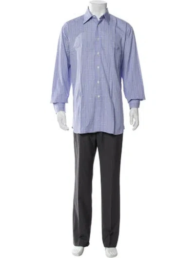 Pre-owned Paul Stuart Plaid Print Long Sleeve Dress Shirt In Blue