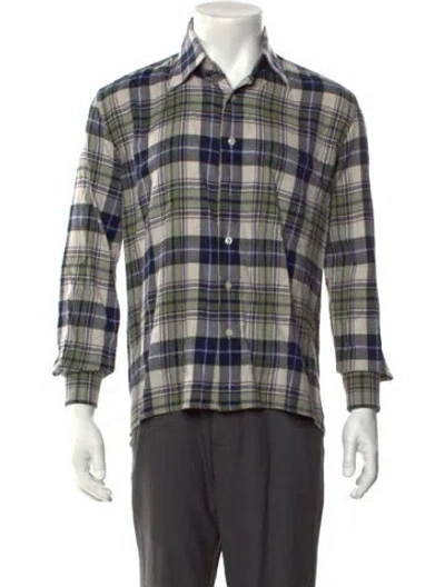 Pre-owned Paul Stuart Plaid Print Long Sleeve Dress Shirt In Blue