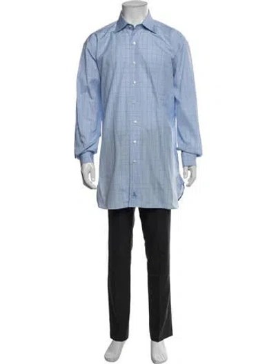 Pre-owned Paul Stuart Plaid Print Long Sleeve Dress Shirt In Blue