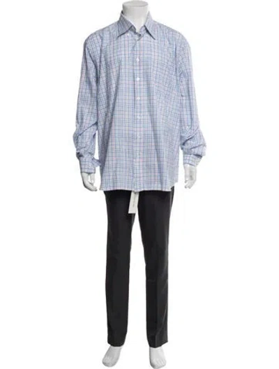 Pre-owned Paul Stuart Plaid Print Long Sleeve Dress Shirt In Blue