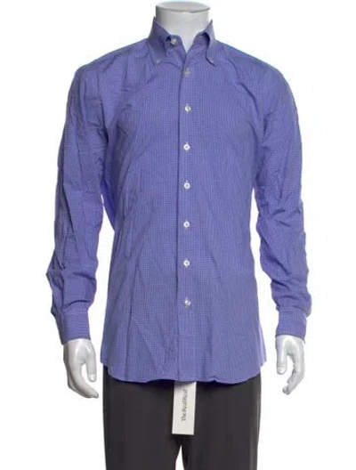 Pre-owned Paul Stuart Plaid Print Long Sleeve Dress Shirt In Blue