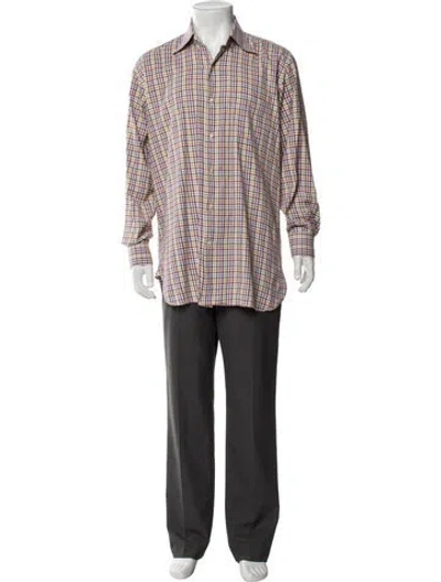 Pre-owned Paul Stuart Plaid Print Long Sleeve Dress Shirt In Multi