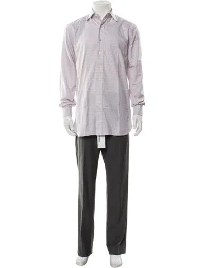 Pre-owned Paul Stuart Plaid Print Long Sleeve Dress Shirt In Neutral