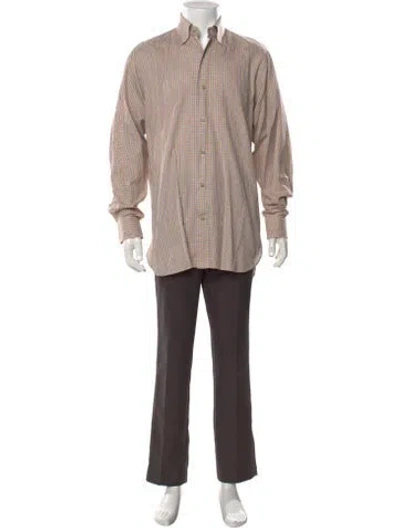 Pre-owned Paul Stuart Plaid Print Long Sleeve Dress Shirt In Neutral
