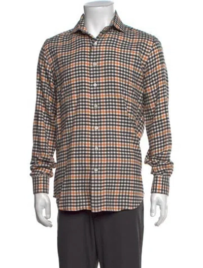 Pre-owned Paul Stuart Plaid Print Long Sleeve Dress Shirt In Orange