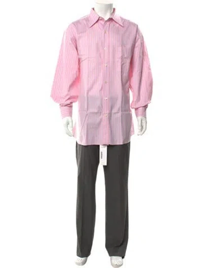 Pre-owned Paul Stuart Plaid Print Long Sleeve Dress Shirt In Pink