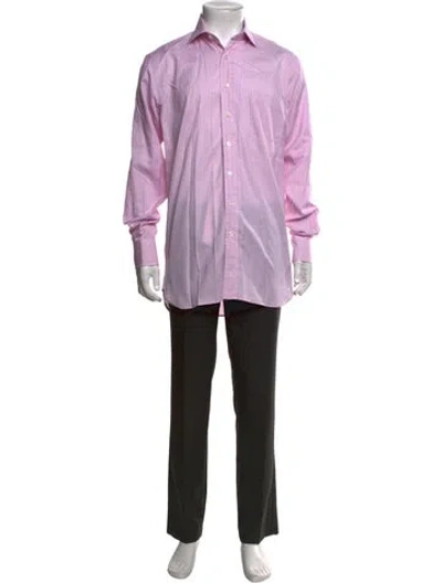 Pre-owned Paul Stuart Plaid Print Long Sleeve Dress Shirt In Pink