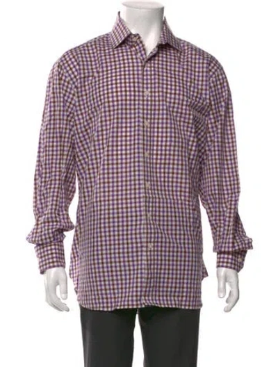 Pre-owned Paul Stuart Plaid Print Long Sleeve Dress Shirt In Purple