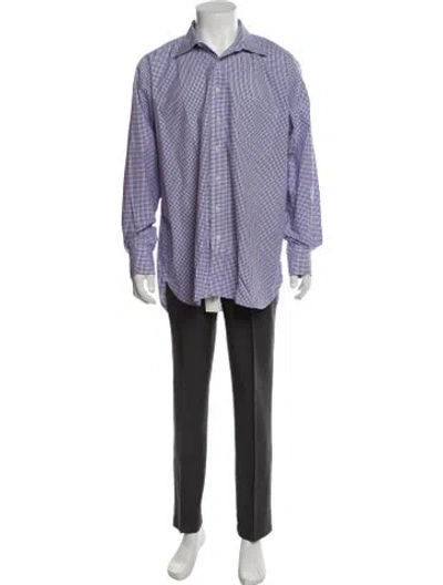 Pre-owned Paul Stuart Plaid Print Long Sleeve Dress Shirt In Purple