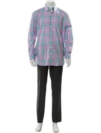Pre-owned Paul Stuart Plaid Print Long Sleeve Dress Shirt In Purple