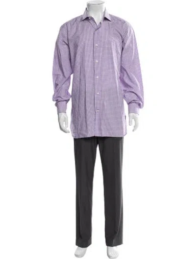 Pre-owned Paul Stuart Plaid Print Long Sleeve Dress Shirt In Purple