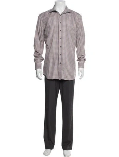 Pre-owned Paul Stuart Plaid Print Long Sleeve Dress Shirt In Red
