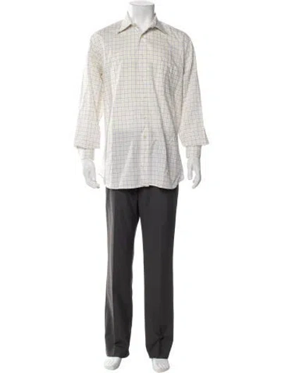 Pre-owned Paul Stuart Plaid Print Long Sleeve Dress Shirt In White