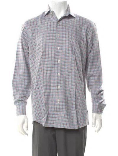 Pre-owned Paul Stuart Plaid Print Long Sleeve Shirt In Blue