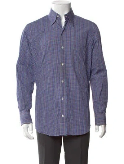 Pre-owned Paul Stuart Plaid Print Long Sleeve Shirt In Blue