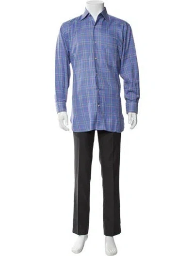 Pre-owned Paul Stuart Plaid Print Long Sleeve Shirt In Blue