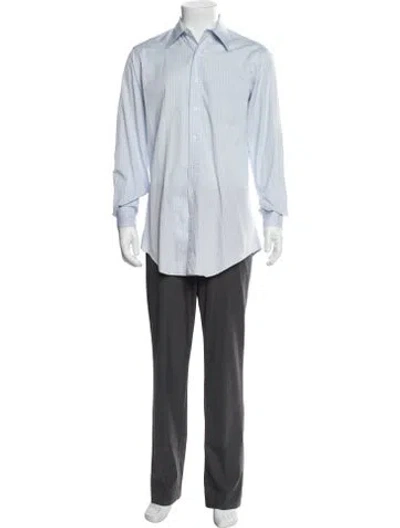 Pre-owned Paul Stuart Plaid Print Long Sleeve Shirt In Blue