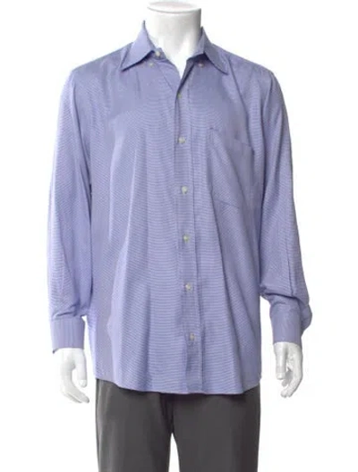 Pre-owned Paul Stuart Plaid Print Long Sleeve Shirt In Blue
