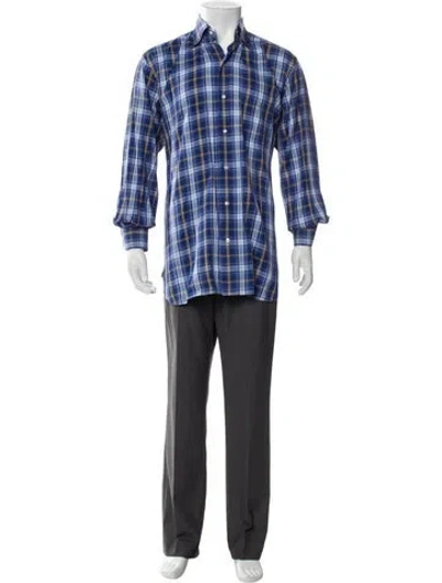 Pre-owned Paul Stuart Plaid Print Long Sleeve Shirt In Blue