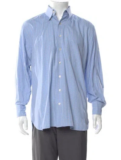 Pre-owned Paul Stuart Plaid Print Long Sleeve Shirt In Blue