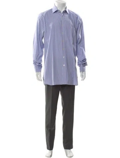 Pre-owned Paul Stuart Plaid Print Long Sleeve Shirt In Blue