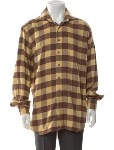 Pre-owned Paul Stuart Plaid Print Long Sleeve Shirt In Brown