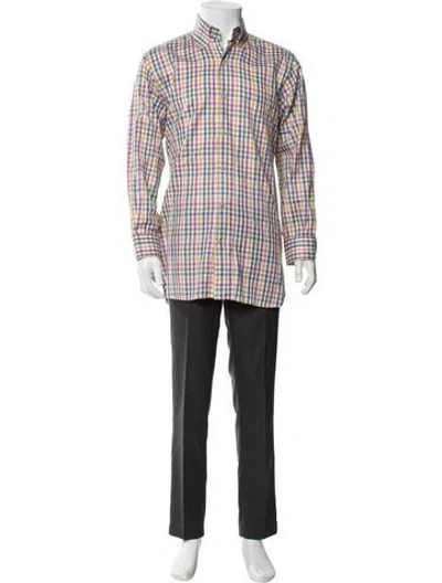 Pre-owned Paul Stuart Plaid Print Long Sleeve Shirt In Pink